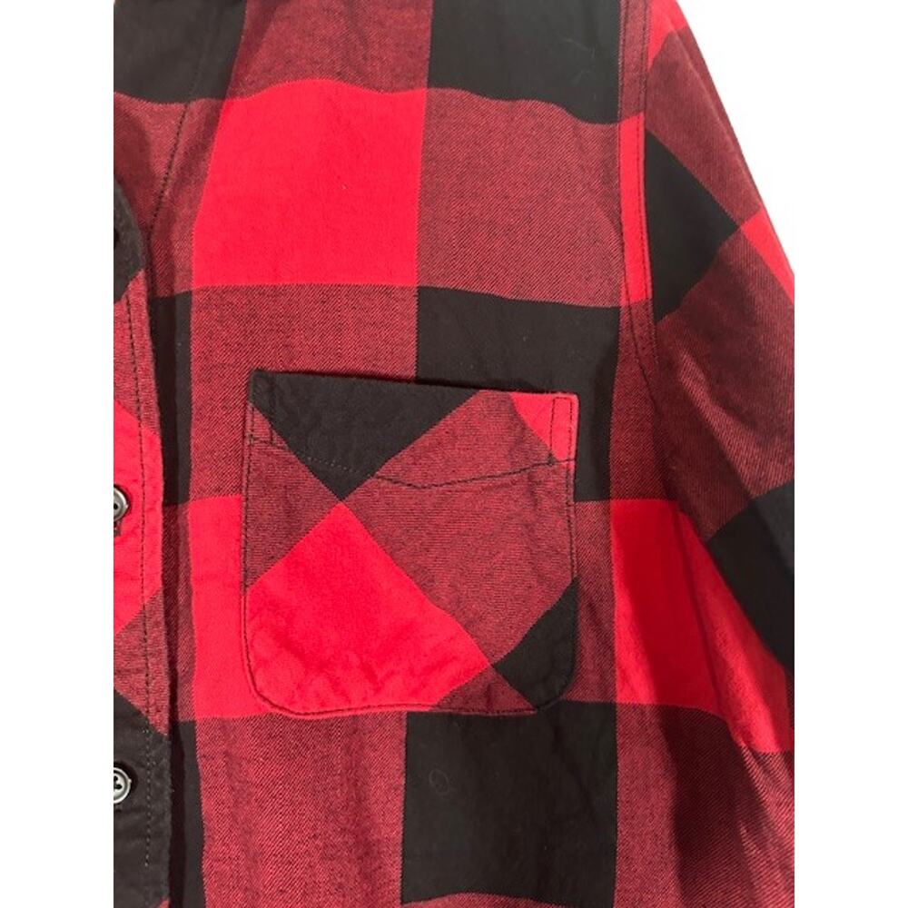BeachLunchLounge Red Plaid Button Front Shirt Fringe Trim Long Sleeve Women Sz S - Picture 5 of 10